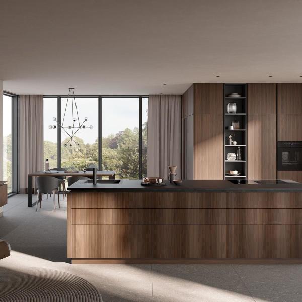 Meubles modernes sur mesure Cuisine Salle à manger Armoire de porte en faisceau en bois Armoire murale de cuisine