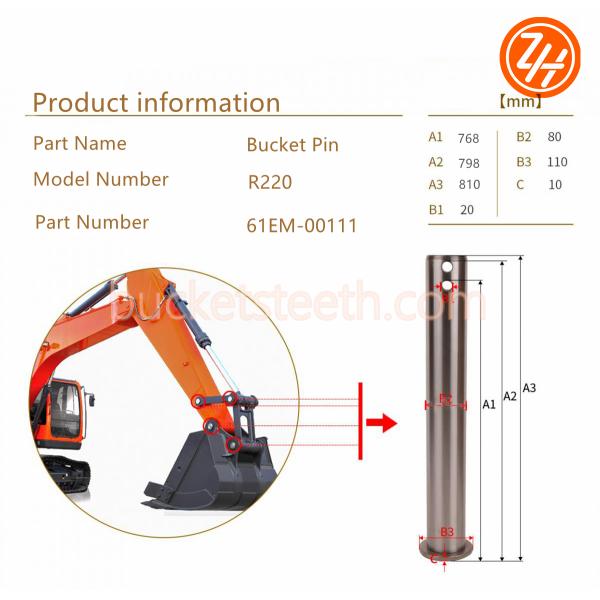 61EM-00111 R220 80mm Excavator Bucket Pins Hyundai Digger Parts