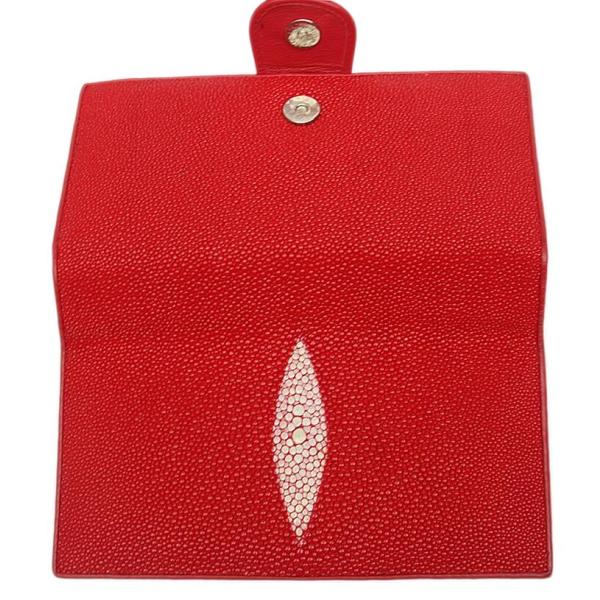 Authentic Real Stingray Skin Women's Long Red Wallet Lady Card Holders Genuine Leather Female Large Phone Clutch Purse