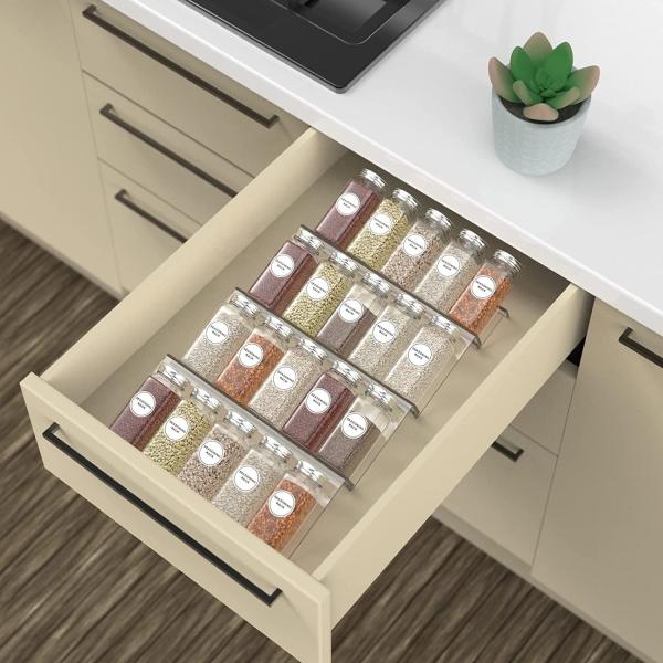 Expandable Drawer Cabinet Shelf Spice Rack Organizer Caddy Acrylic Condiment Seasoning Tray