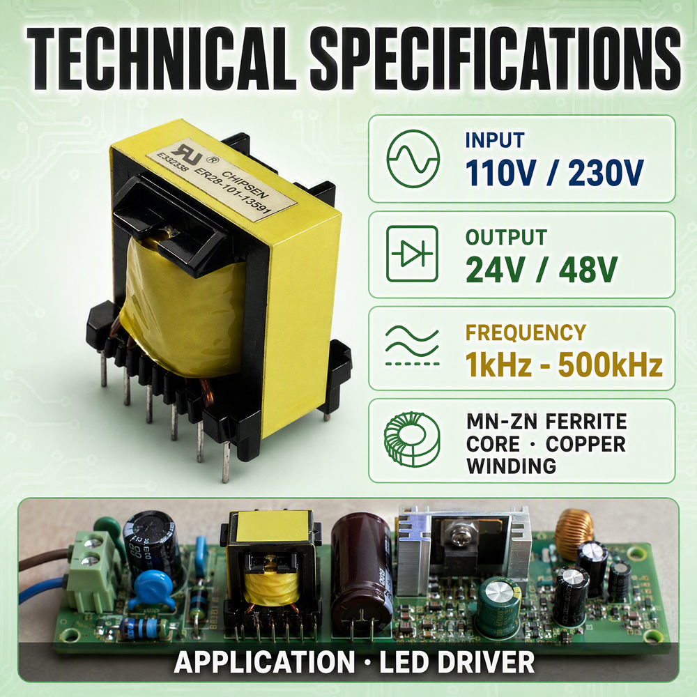 Custom ER28 High Frequency Transformer for DC-DC Buck-Boost Converter