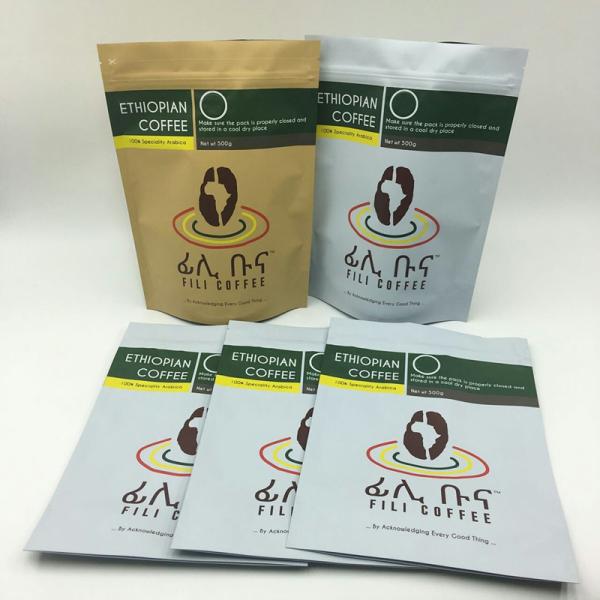 Matte Black Metallic Foil Pouch Stand Up 2 Oz Coffee Bags With Zipper / Valve
