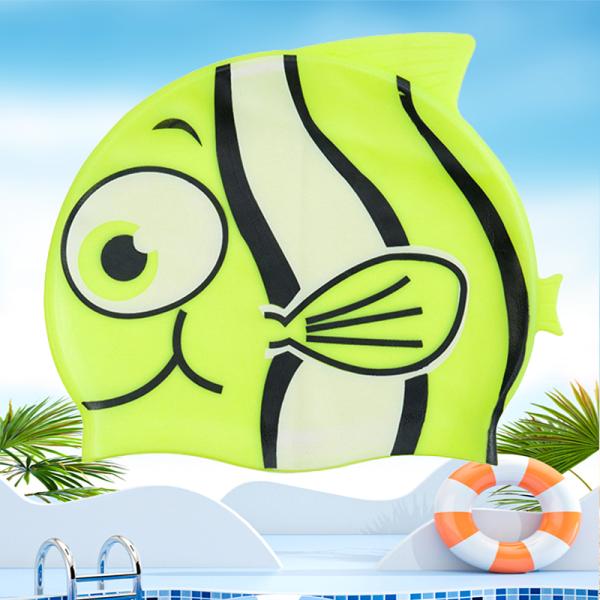 children's swimming caps Stylish Silicone Swim Cap: Cute Cartoon Fish/Shark Design, Comfortable Fit & Waterproof Protection