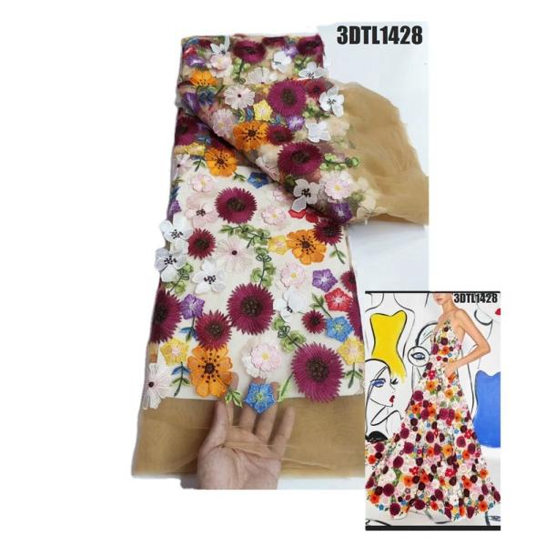 Fashion week Luxury UK 3D flowers lace french tulle net lace Dubai wedding dress Ghana embroidery lace fabric party dress