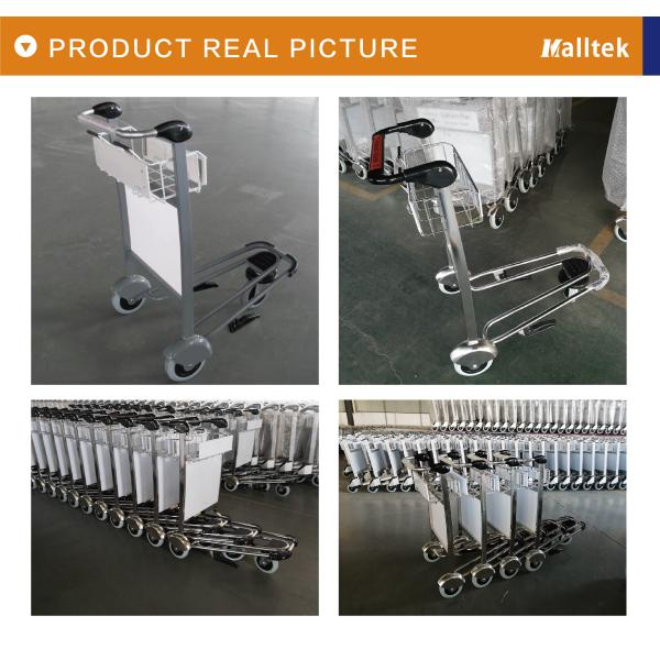 Chariot de bagages d'aéroport en acier inoxydable avec frein à manche
