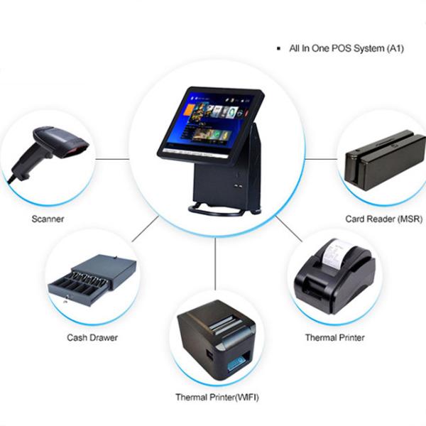 Single Touch Screen Restaurant Pos System Black Color With Energy Saving CPU