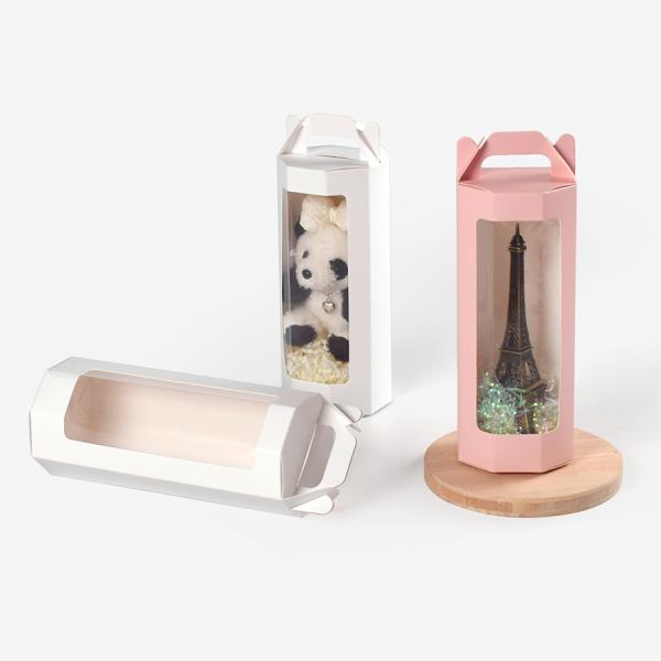 Octagonal Transparent Display Paper Box Portable Pure Pink Window Folding Red Wine Glass Toy Gift Box