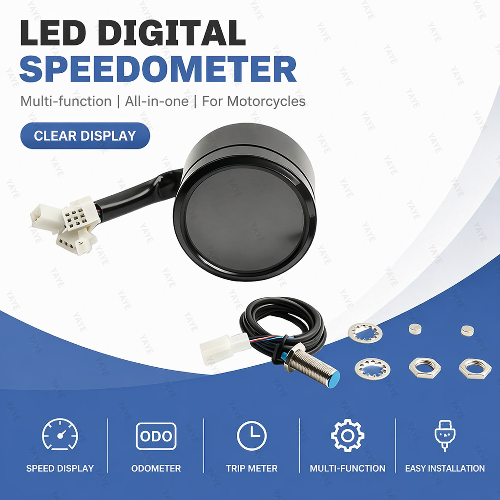 Motorcycle Tachometer Speedometer LCD Fuel Level Gauge Voltmeter Gear Indicator Km/h MPH Display