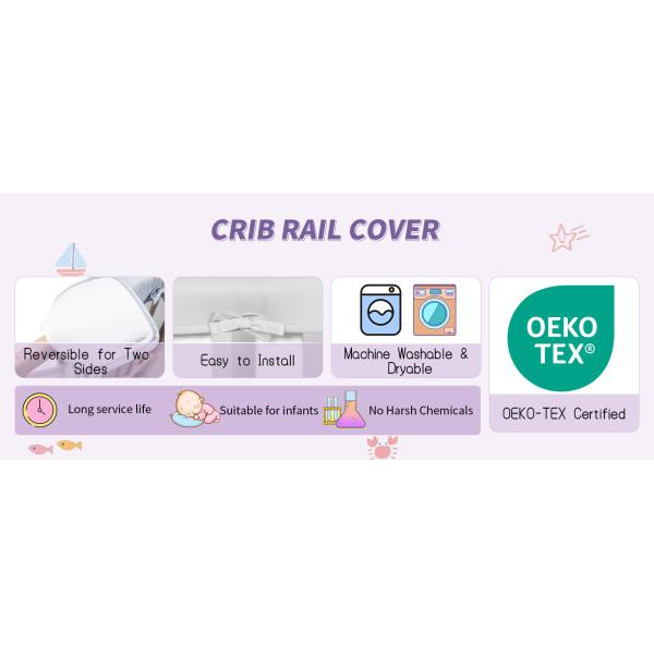 Juego de 4 piezas de funda protectora para barandilla de cama de bebé de poliéster morado