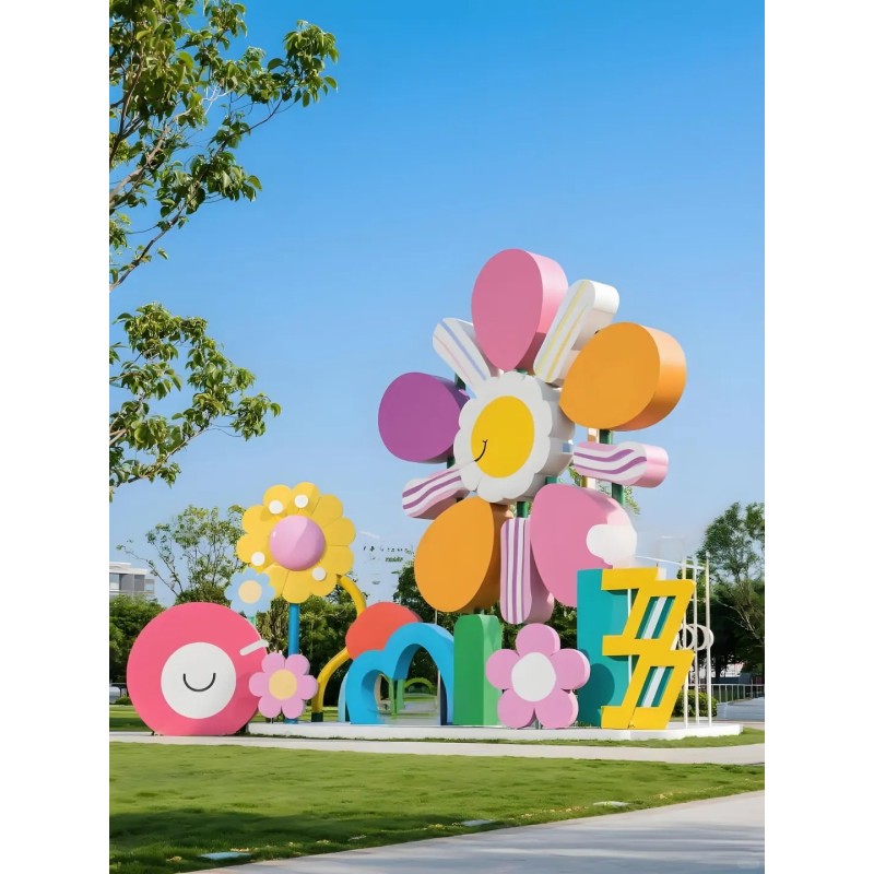 Whimsical Color-Clash Outdoor Art Installation - Playful Sculptures for Family-Friendly Real Estate & Commercial Spaces