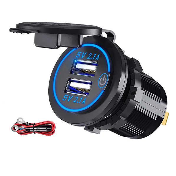 12-24V QC3.0 5V 2.1 Amp Cargador de automóvil USB 3 colores Cargador de automóvil LED