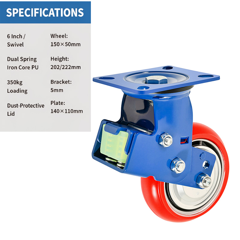 Heavy duty swivel caster  6 PU-on-iron-core wheel  350kg load Perfect for straight-line towing