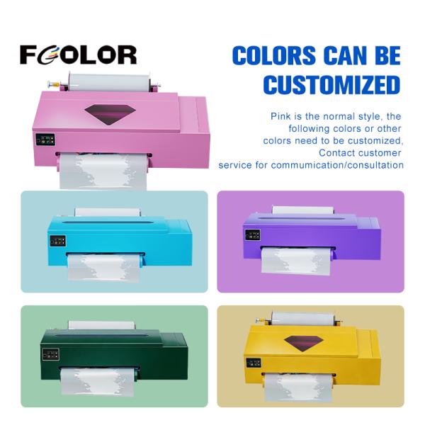 FCOLOR Color logo Customize XP600 Roll DTF Printer T-Shirts Textiles Garments Automatic Printing Machine A3 pink Dtf Printer