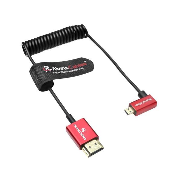 Alvin's Cables 8K 2.1 Micro HDMI Right Angle to HDMI Ultra-Thin Coiled Cable for Atomos Ninja V, 8K@60Hz 4K@120Hz High-Speed HDMI Cable for Sony A7RIII A7II A7M3, for Canon R5 M6