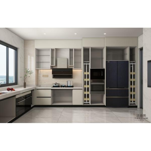 Off-White U-Shaped Stainless Steel Kitchen Cabinet with Island