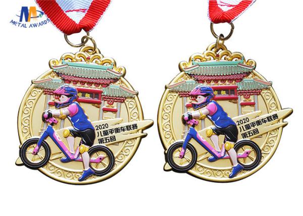 65mm 4MM Children Banlance Bike Medals With Ribbon