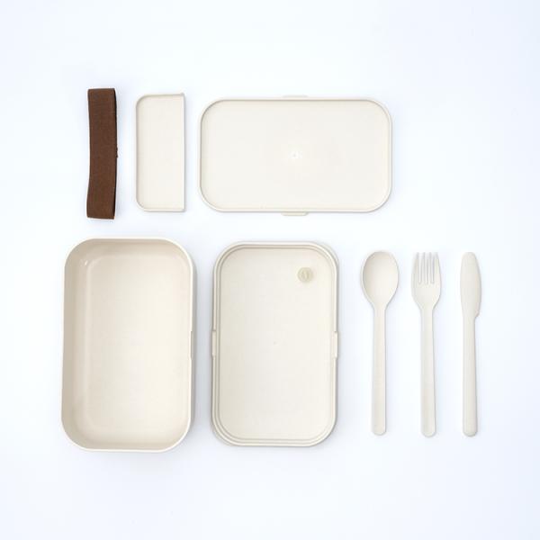 On-the-go Food Grade Custom Logo Eco Microwave Safe Leak-proof Bamboo Fiber Plastic Storage Lunch Box for Kids with Cutlery Set
