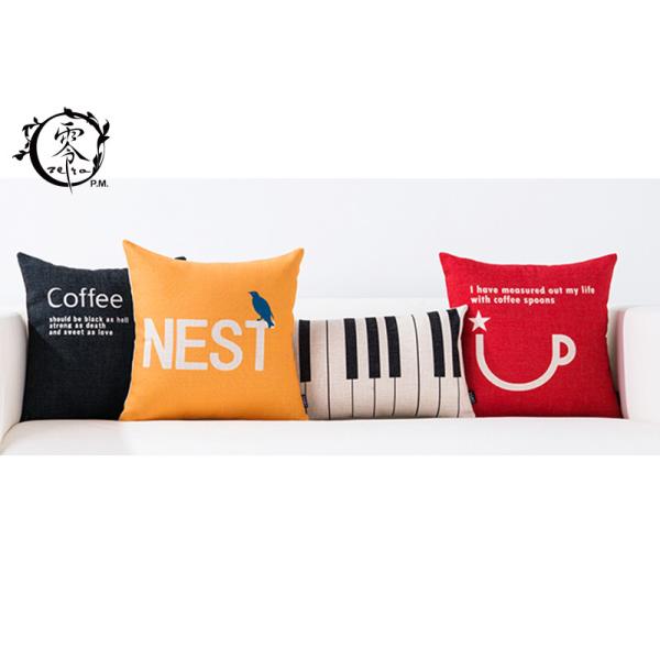 Sofa Cute Cartoon Simple Letter Pillows Cotton Linen Decorative Cushion Cover Pillowcase