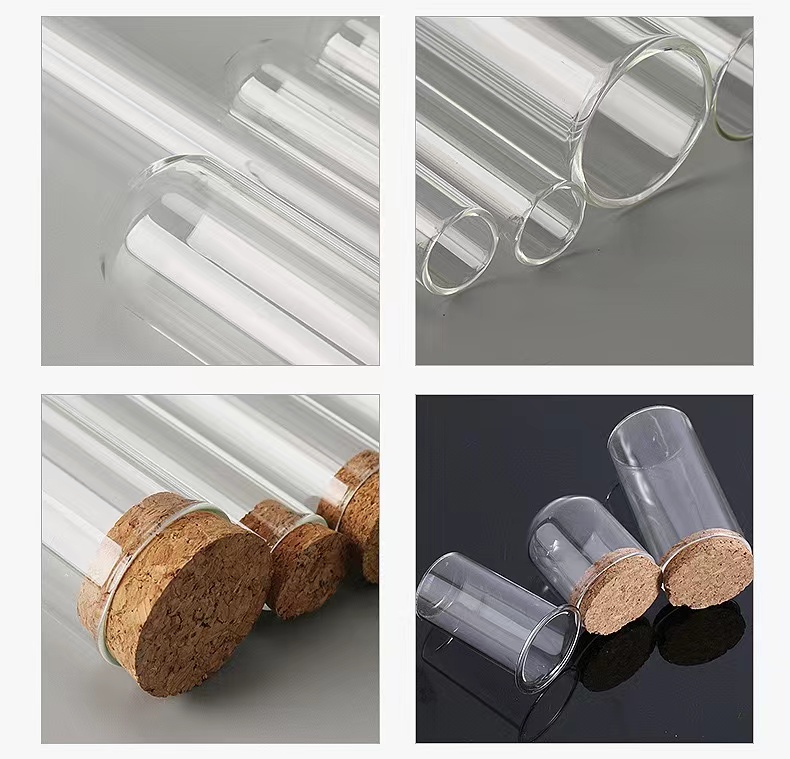 High Quality Clear Custom Glass Tube Container Glass Tube Flat Bottom Glass Test Tube with Cork