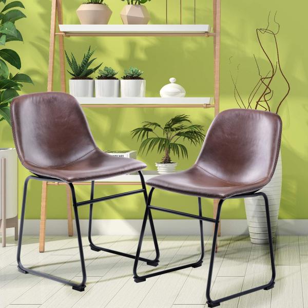 Mid Century Rustic Dining Chairs , Contemporary Leather Dining Chairs With Black Metal Base Vintage