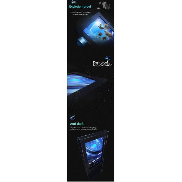 55/65 Inch 3000 Nits Brightness IP65 Waterproof Outdoor Digital Signage Advertising LCD Totem Kiosk