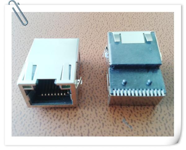 1x1 Gigabit sinking plate type RJ45 connector, 1000base integrated jack SMD