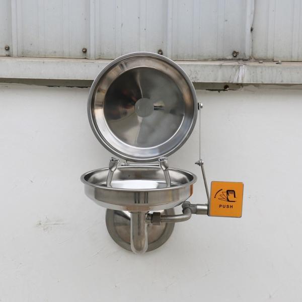 Wall-mounted  type stainless steel cover eye washer, eye wash station, auto open eye wash station with round bracket