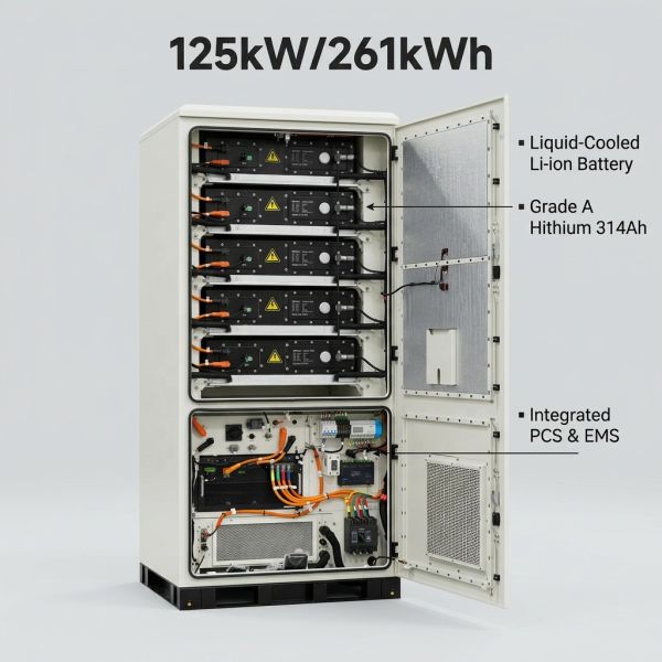 Liquid-cooled Lithium-ion Battery Industrial & Commercial Energy Storage System 125kW 261kWh BESS Hithium 314Ah