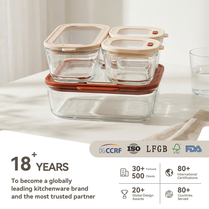 IKOO LFGB/FDA Certified Private Label Modular Design 4 Pack  Glass Storage Containers with Glass Lids