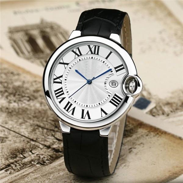 42mm Dial Alloy Quartz Wrist Watch Leather Strap Buckle Clasp Sandproof