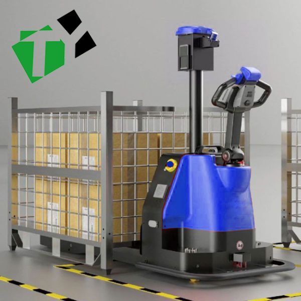 Intelligent Unmanned Forklift with Rated Load 0-5000KG, 1.8m Turning Radius, and Emergency Stop Button