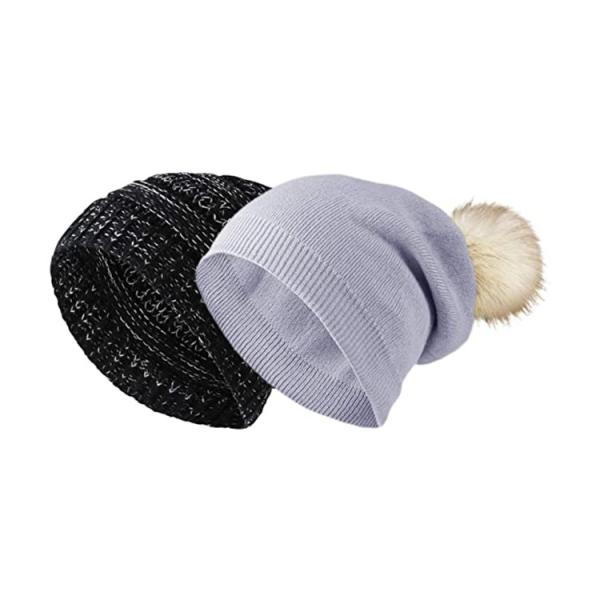Les femmes d'hiver 58cm tricotent Beanie Hats Fur Ball Cap Pom Poms