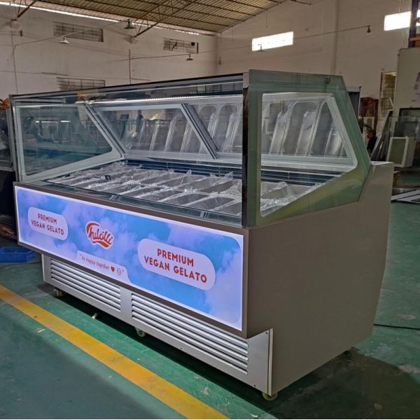 Customized LED LOGO Panel Ice Cream Freezer Counter Countertop Gelato Freezer