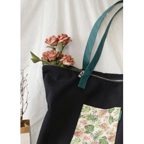 Oversize Black PU Leather Handle Recycled Canvas Tote Bags For Adult