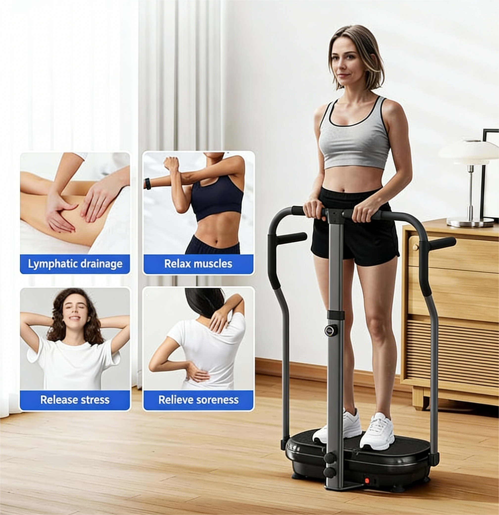 Vibration Plate Exercise Machine with Handrail, Exercise Equipment for Women Men Home