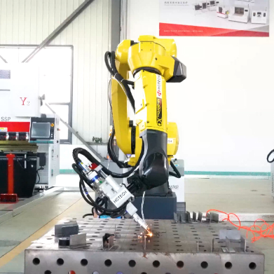 Dual-Station Robot Laser Welding Cell 2000W Fiber Laser Source Rotary Table Loading System