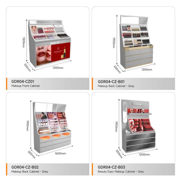 Store Cabinet Grey Wooden Makeup Front Cabinet With Light Box For Customized Display Furniture And Branding Store Shelf