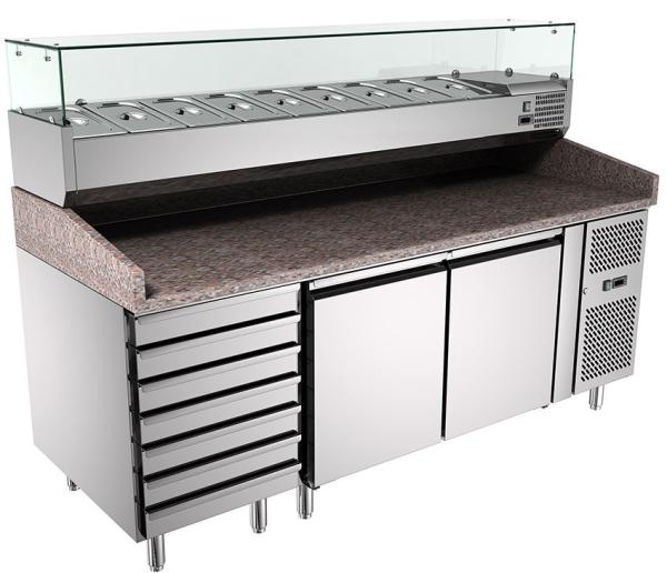 Commercial Kitchen Pizza Salad Prep 201/304 Table Large Capacity Stainless Steel  Refrigerator Marble Surface Workbench