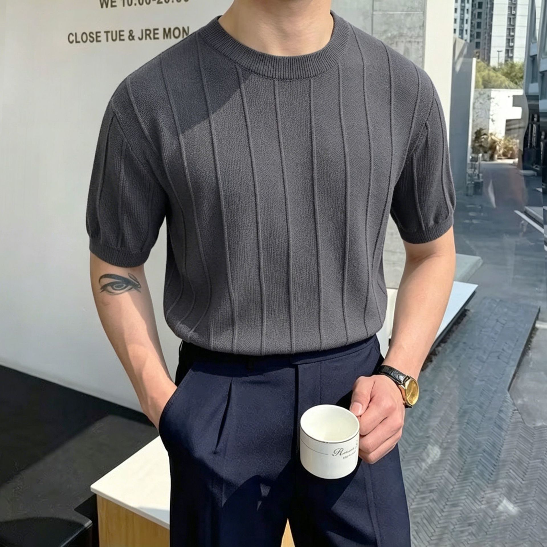 Men's 100% long stable cotton short slv pullover