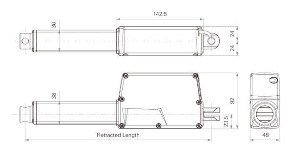12/24V DC 6000N 推力電動シリンダー リニアモーション 防水 IP66 25-600mm