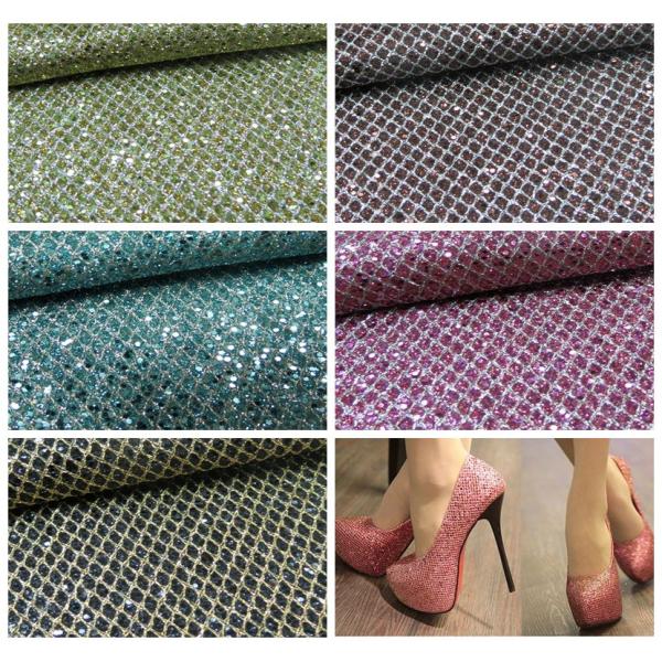 Soft Handfeeling Glitter Mesh Fabric Design Pu Synthetic Leather For Shoe