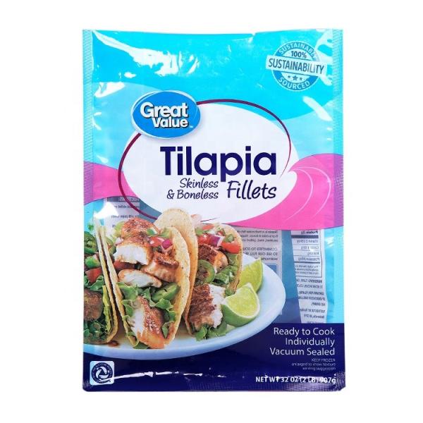 Custom print 3 side seal pvc logo plastic seafood storage stand up packaging bag with zipper