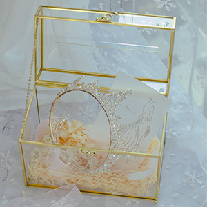 Glass Wedding Card Box With Slot, Clear Card Box Gold Brass Gift Card Storage Box Perfect For Wedding Receptions