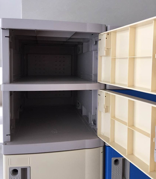 1609 X 727 X 300 Mobile Phone Lockers Blue / Beige Double Tier Lockers With Charging