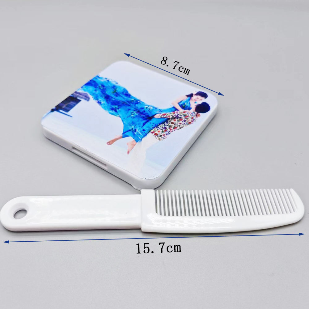 Plastic Sublimation Hand Mirror With Hair Comb Custom Cosmetic Makeup Portable Pocket Mirror