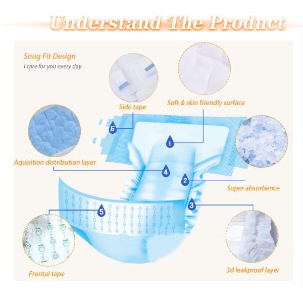 Printed Absorbent Incontinence Diapers for Adults Large Size Cotton Nappies