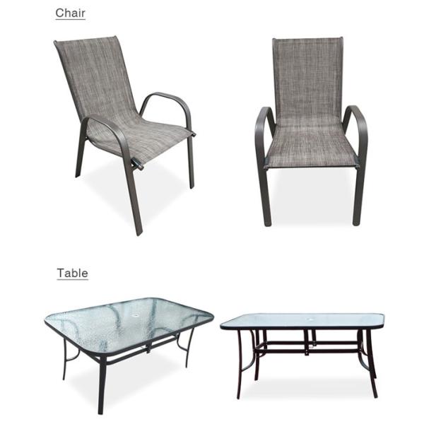 Diner extérieur de conversation de patio de meubles de jardin a placé l'acier moderne en métal de 7 morceaux