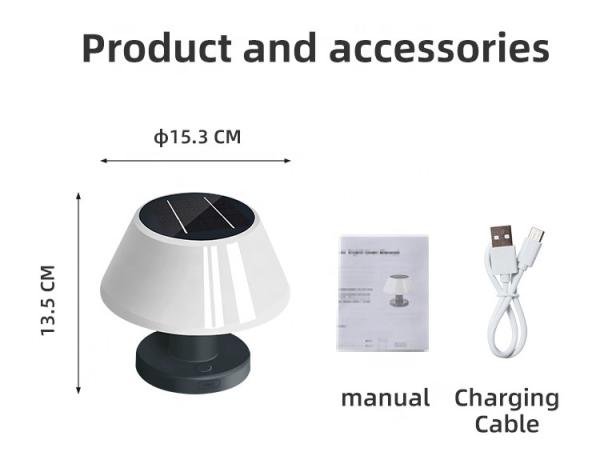 Rechargeable Powered Solar Table Lamp Light Outdoor Patio 4100K IP55