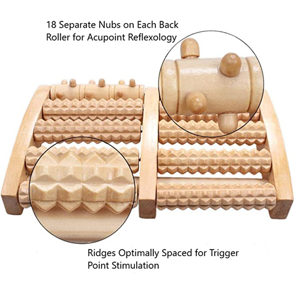 Large Manual wooden foot massager , 18 separate nubs wooden foot roller