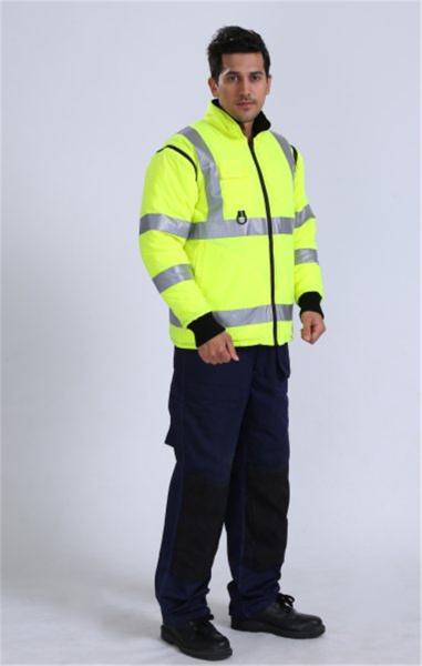 7 In 1 OEM Hivis Winter Work Jacket , 300D Oxford Hi Vis Heavy Duty Work Coats